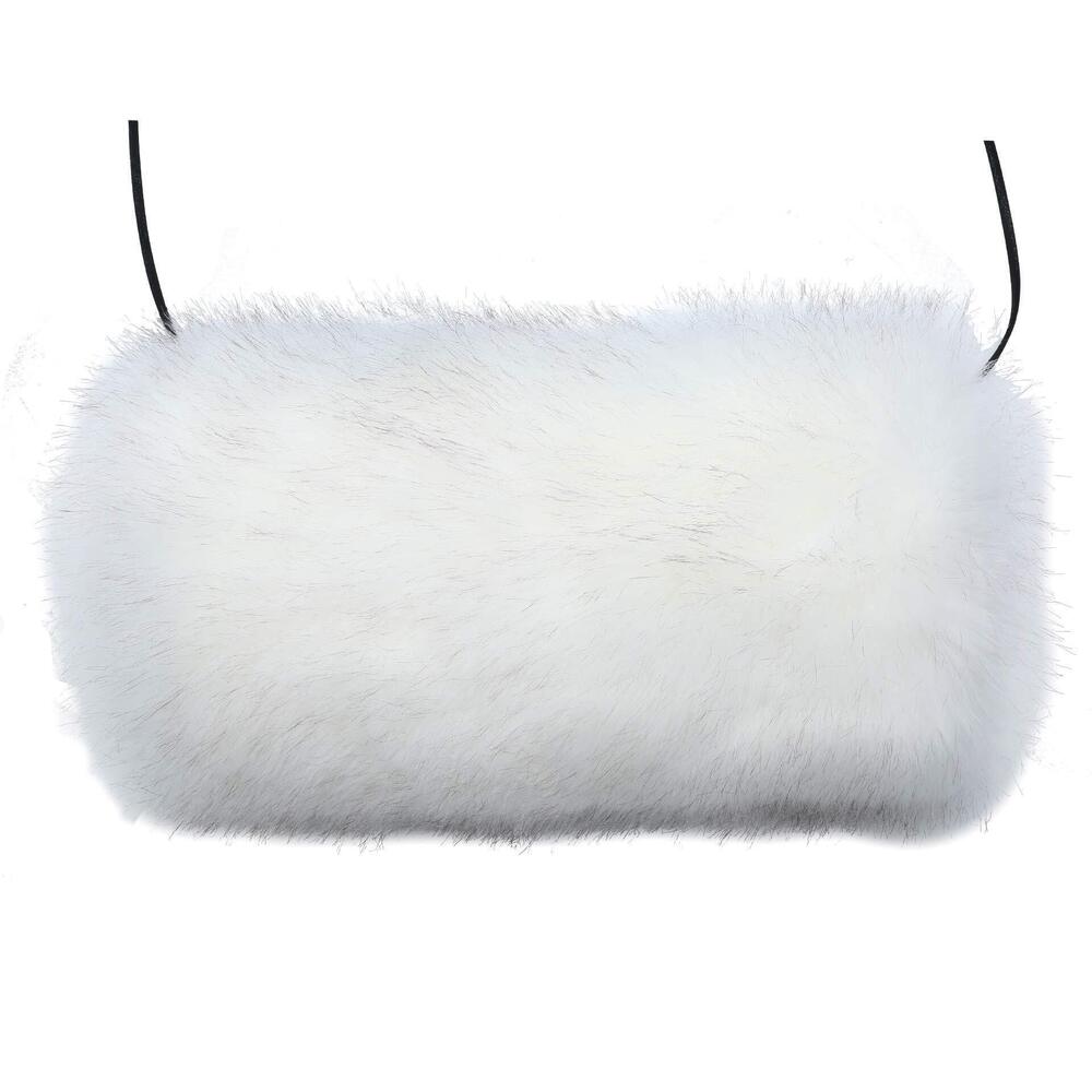 6520 Faux Fox Fur Pom Pom Hat and Hand Muffs 2pc Set - Picture 7 of 9